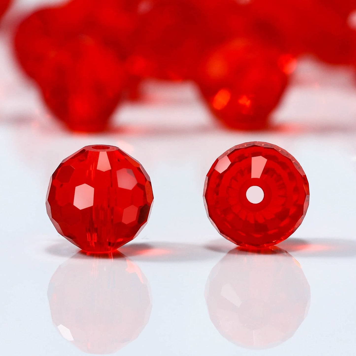 Dowarm 10MM Round Crystal Beads for Jewelry Making, Red/Siam Crystal Glass Beads for Crafts Bracelet Wind Chimes Suncatcher, Rondelle Spacer Beads, Faceted Loose Gemstones, 50PCS
