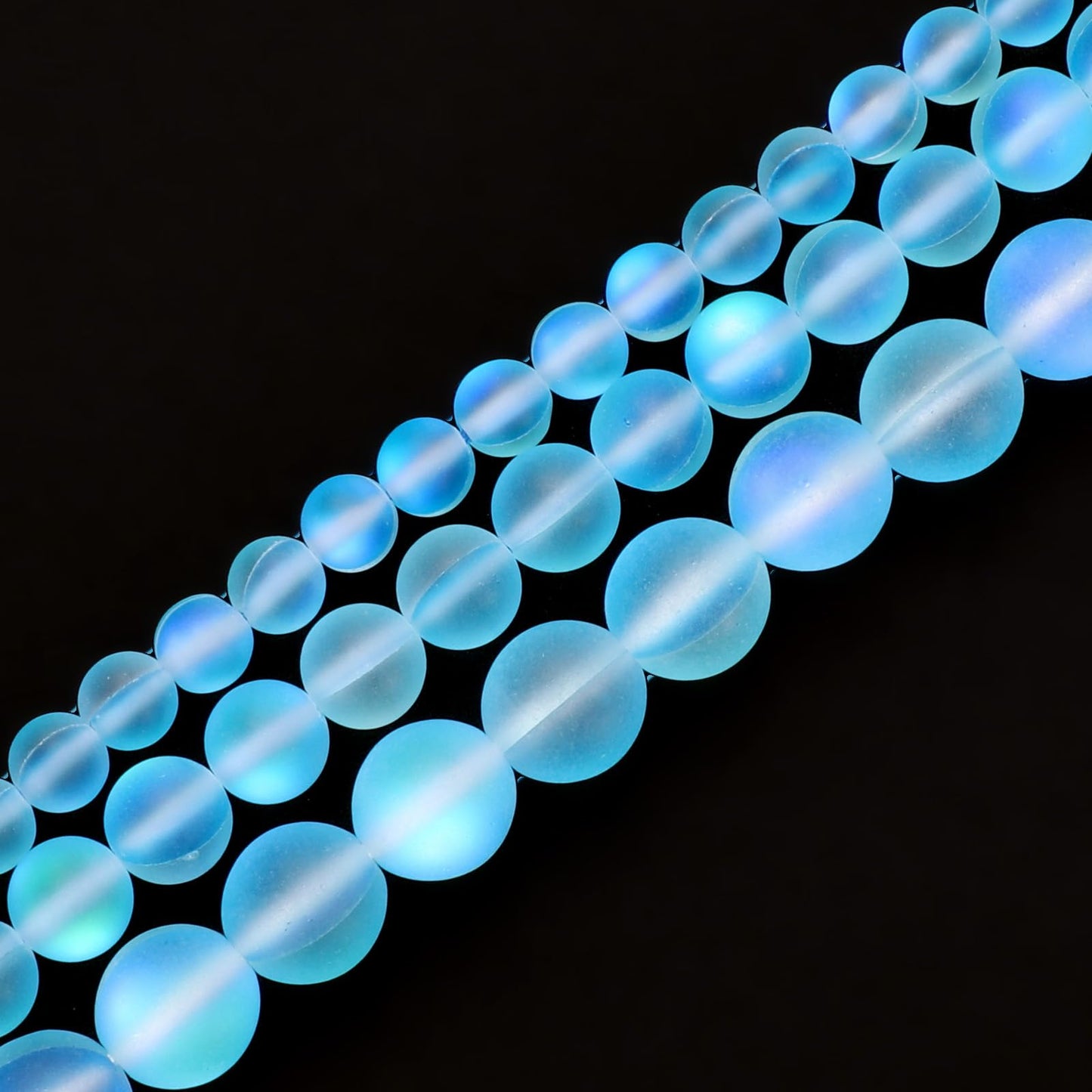 uxcell Matte Crystal Glass Beads 10mm Synthetic Frosted Shining Semi-Precious Round Loose Beads Synthetic Moonstone for Jewelry Making DIY Bracelet, Light Blue