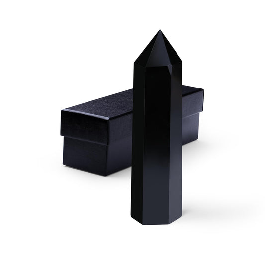 ZHIYUXI 3.7-4" Obsidian Crystals Wand Black Healing Crystals Tower Hexagonal Pointed 1 Pc Stone Large Crystals Reiki Energy Balancing Meditation Therapy Gemstones Decoration Gifts