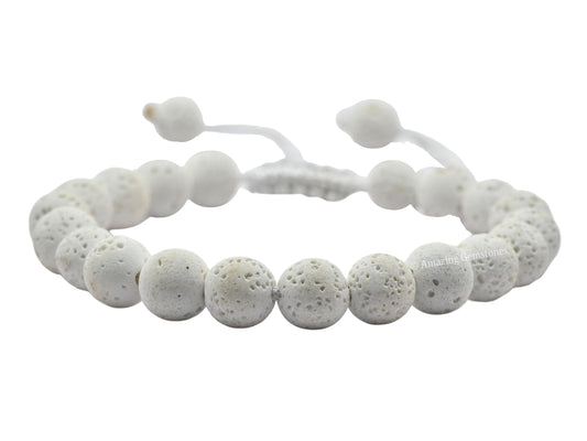 Amazing Gemstone White Lava Bracelet for Women Men's Gifts - Protection Healing Crystal Bracelet - 8mm Gemstone Beaded Adjustable Bracelet