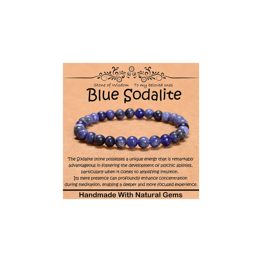 CHCCOYE 6mm Natural Healing Gemstone Bracelet Handmade Yoga Stretch Elastic Bracelet Stress Relief Crystal Jewelry for Men and Women (6mm, Blue Sodalite)