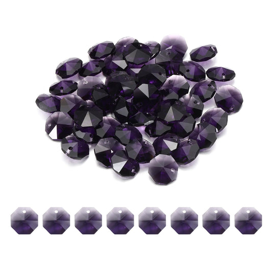 uxcell 50Pcs 1 Hole Crystal Octagon Beads, 12mm K9 Glass Hanging Chandelier Beads Prisms Parts for Crystal Chandeliers Lamp Hanging Pendant Jewelry DIY Craft, Violet