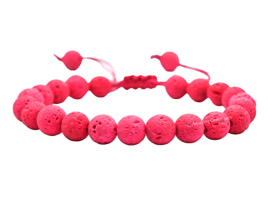 Amazing Gemstone Pink Lava Bracelet, Gifts For Men & Women - Protection Healing Crystal Bracelet - 8mm Gemstone Beaded Adjustable Bracelet, Pulseras Para Hombres Mujer Stocking Stuffers