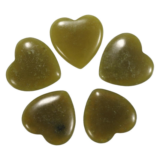 uxcell 5 Pcs Olive Jade Crystal Stones Heart Shaped, 2 cm Tumbled Stones and Crystals, Polished Gemstone Rocks for Women Gifts Meditation Crafting Home Decor