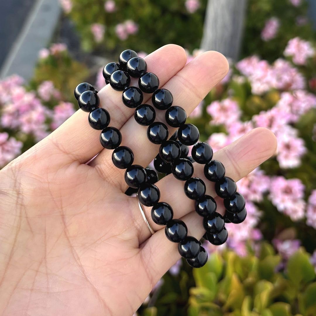 Adabele Real Natural Grade A Black Tourmaline Gemstone Beaded Bracelet 7 inch Stretch Chakra Healing Crystal Stone Jewelry Women Mom Gift GB8-1