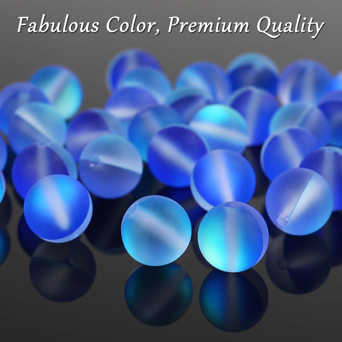 Matte Blue Aurora Crystal Glass Beads, 6MM Frosted Glitter Shining Mermaid Round Loose Beads, Rainbow Holographic Synthetic Moonstone for Jewelry Making DIY Bracelet