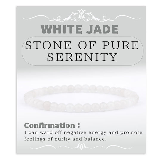 Bymitel 4mm White Jade - Handmade Reiki Gemstone Stretch Bracelet, Natural Beauty & Spiritual Essence, Crystal Healing for Unisex Adults