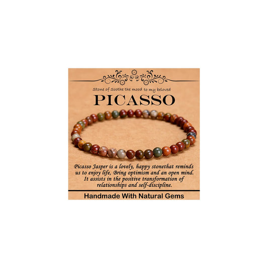 CHCCOYE 4mm Natural Healing Gemstone Bracelet Handmade Yoga Stretch Elastic Bracelet Stress Relief Crystal Jewelry for Men and Women (4mm Picasso)