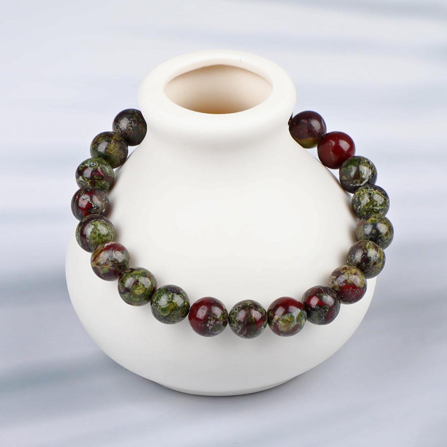 LPBeads Handmade Natural Gemstone Stretch Elastic 8mm Dragon Bloodstone Bracelet Healing Crystal Round Stone Beads Jewelry Gifts for Women Men