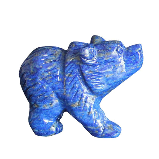 HLbshi Hand Carved Gemstone Lapis Lazuli Crystal Bear Figurine Animal Statue Carving Office Home Decor Collections 2'' (Natural Lapis)