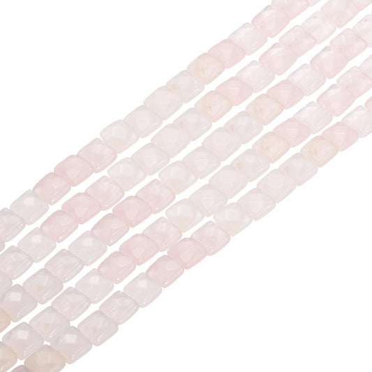 PATIKIL 50 Pack Natural Stone Beads, 8mm Faceted Square Agate Beads Bulk Natural Rose Quartz Stones, for DIY Jewelry Making Necklace Bracelet Accessories, 2 Strands, 16 Inches, Pink White