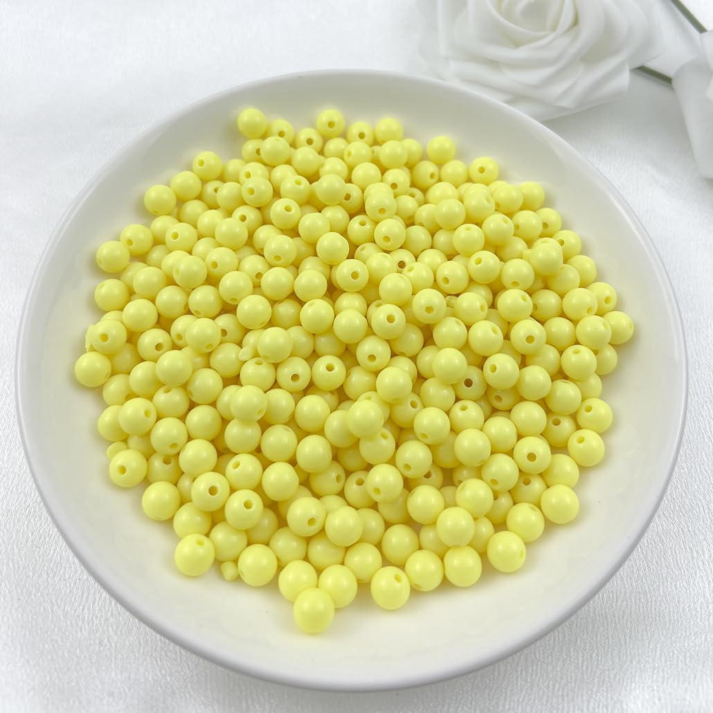 Mulutoo 120Pieces 12MM Acrylic Round Beads Round Acrylic Balls Chunky Beads Smooth Spacer Plastic Pastel Beads Craft Beads for Necklace and Bracelet Making Crafting Supplies(192-light Yellow)