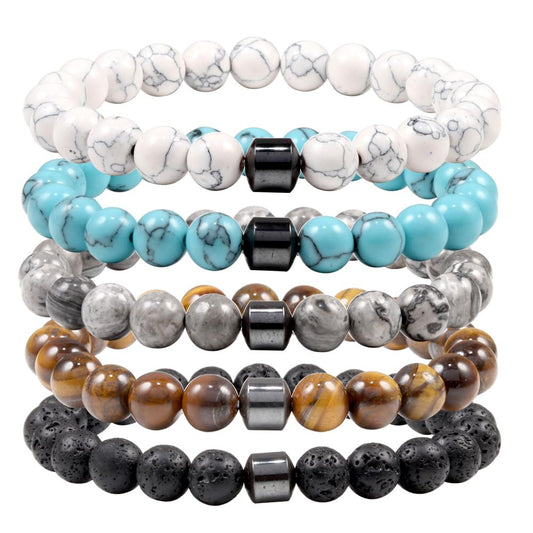 COLORFUL BLING Chakra Bracelet Crystal Yoga Beads Stretch Bracelet Adjustable Natural Gemstone Volcanic Malachite 8mm Beaded Bracelet Handmade Gemstone Elastic Bracelet Meditation Spiritual Gift-Blue