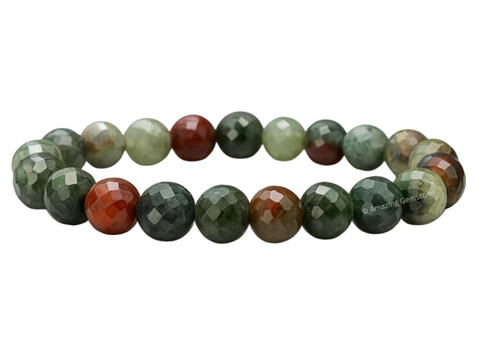 Amazing Gemstone African Bloodstone Bracelet for Women - Chakra Mens Bracelet Protection Crystals and Healing Stones - Faceted Beaded Blessing Bracelet Spiritual Meditation Gift Christmas