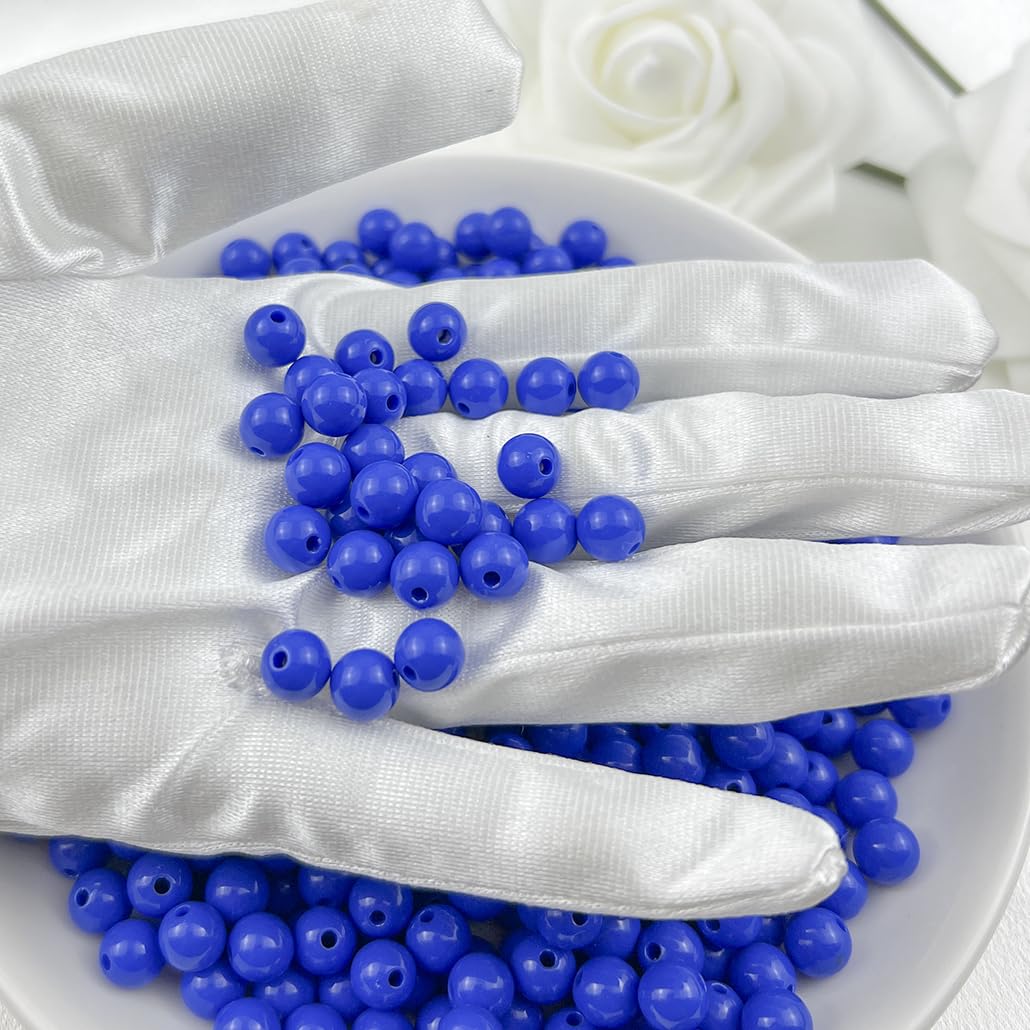 Mulutoo 200Pieces 10MM Acrylic Round Beads Round Acrylic Balls Chunky Beads Smooth Spacer Plastic Pastel Beads Craft Beads for Necklace and Bracelet Making Crafting Supplies(190-light Royal Blue)