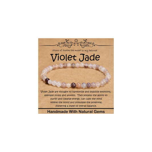 CHCCOYE 4mm Natural Healing Gemstone Bracelet Handmade Yoga Stretch Elastic Bracelet Stress Relief Crystal Jewelry for Men and Women (4mm Violet Jade)