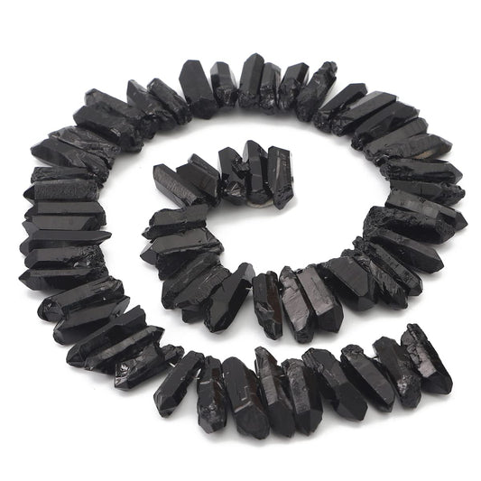 BEADIA Black Titanium Coated Crystal Quartz Spike Point Stick Beads Rough 1.0"-1.5" for Jewelry Making 15 Inch/Strand