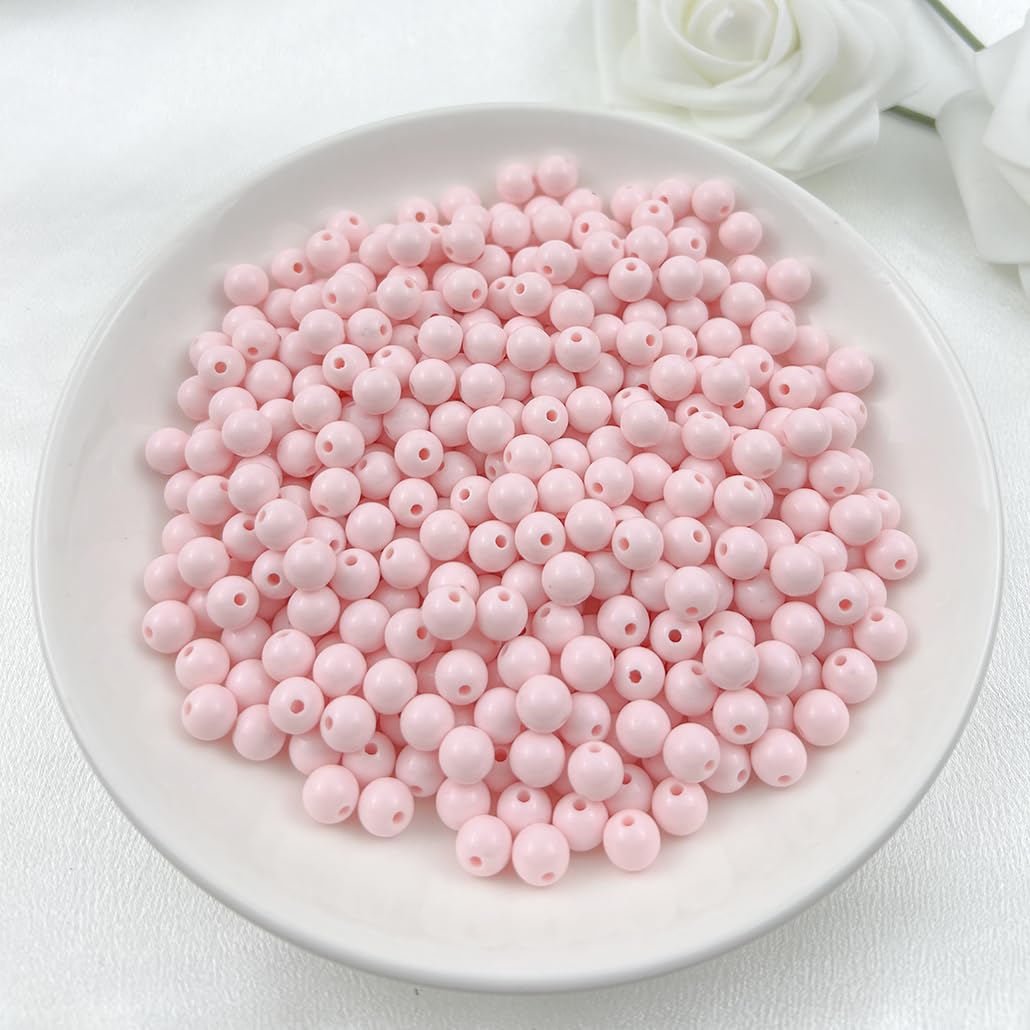 Mulutoo 400Pieces 8MM Acrylic Round Beads Round Acrylic Balls Chunky Beads Smooth Spacer Plastic Pastel Beads Craft Beads for Necklace and Bracelet Making Crafting Supplies(178-light Pink)