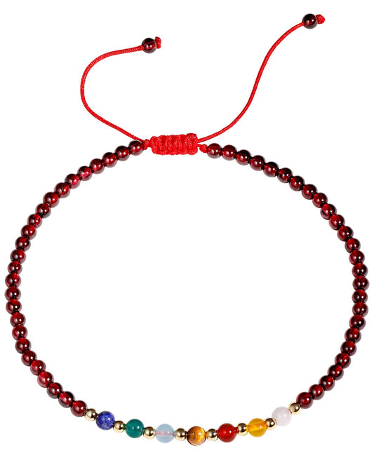 Jewever 7 Chakra Ankle Bracelets for Women Beach Foot Healing Crystals Lava Rock Essential Oils Diffuser Worry Stone Energy Balancing Meditation Yoga Gifts (Garnet)