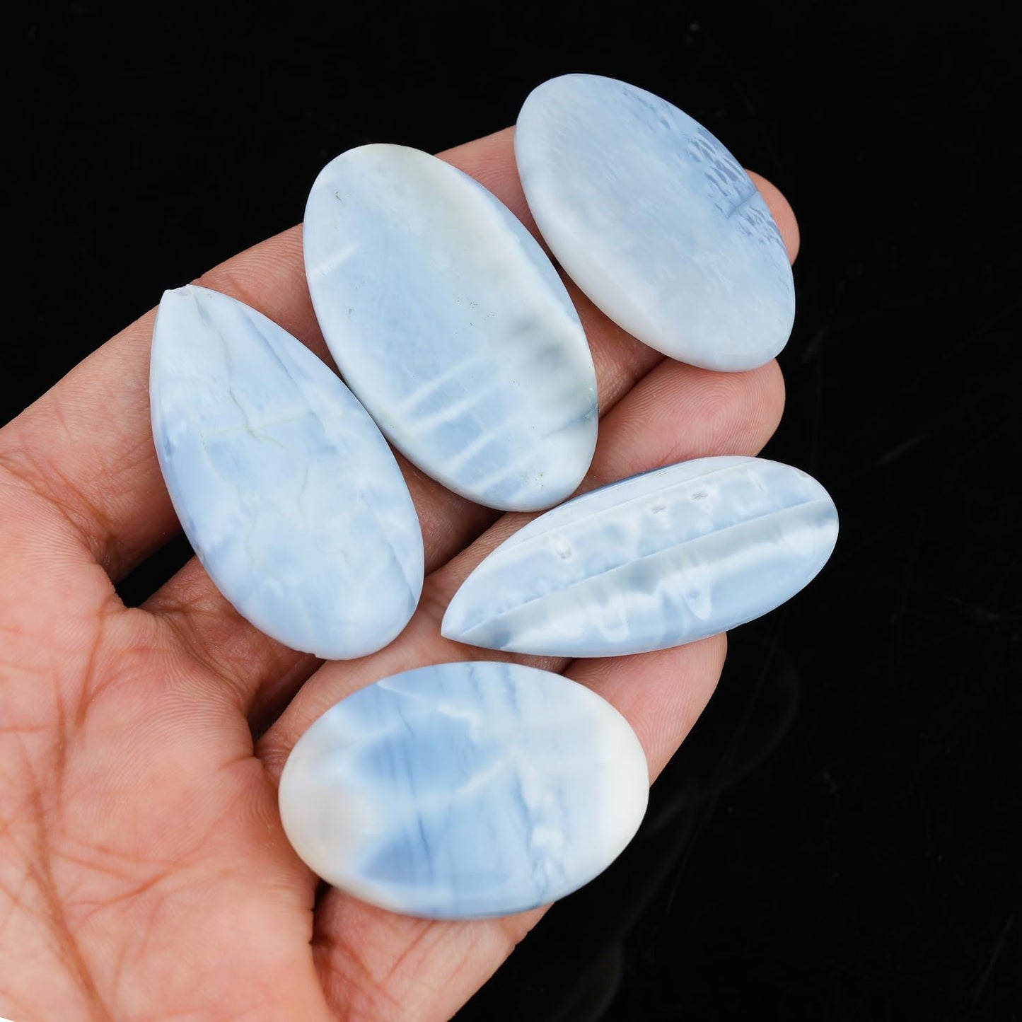 ColouredRocks (5pcs. BLUE OPAL, Mix Shape, Natural Cabochon Crystals, Loose Gemstone, Wholesale Polished Supply, Jewelry Making, DIY Craft, Gem Collection (30-40mm free size)