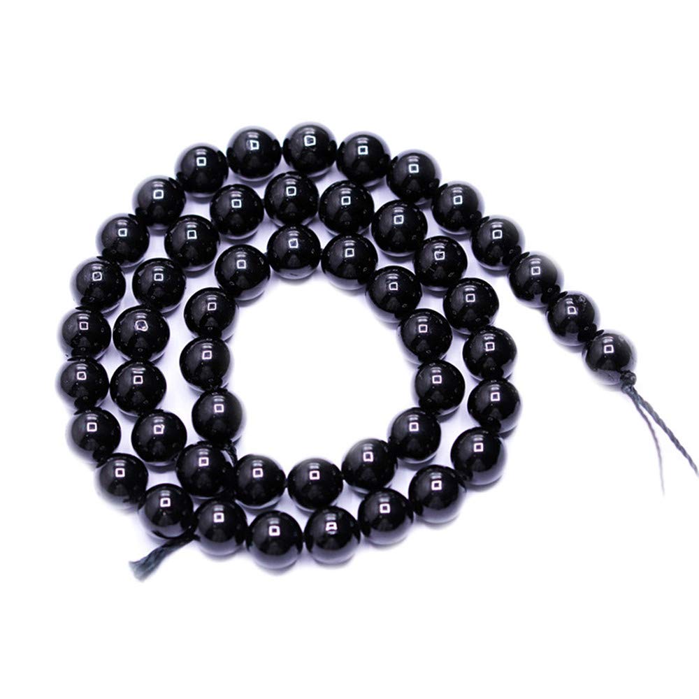 PLTbeads Natural Gemstone Loose Beads Smooth Round Approxi 15 inch DIY Bracelet Necklace for Jewelry Making (10mm, Black Tourmaline)