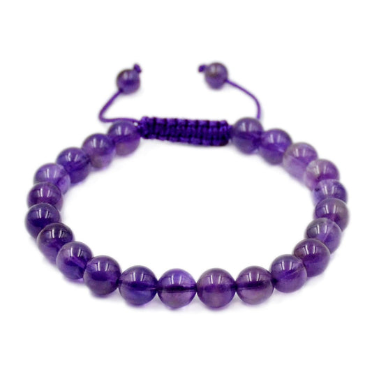 AD Beads Natural 8mm Gemstone Bracelets Healing Power Crystal Macrame Adjustable 7-9 Inch (Amethyst)