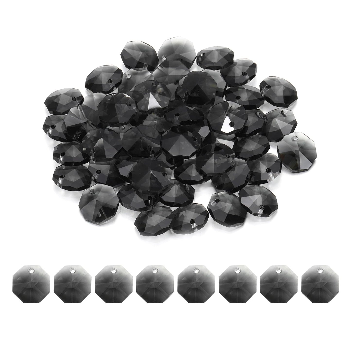uxcell 50Pcs 1 Hole Crystal Octagon Beads, 12mm K9 Glass Hanging Chandelier Beads Prisms Parts for Crystal Chandeliers Lamp Hanging Pendant Jewelry DIY Craft, Clear Black
