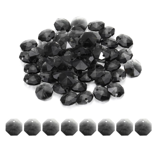 uxcell 50Pcs 1 Hole Crystal Octagon Beads, 12mm K9 Glass Hanging Chandelier Beads Prisms Parts for Crystal Chandeliers Lamp Hanging Pendant Jewelry DIY Craft, Clear Black