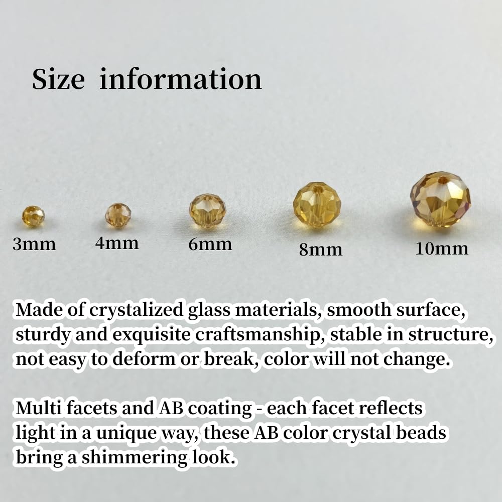 YHYPOCI 100pcs 8mm Crystal Glass Beads for Crafts Faceted Rondelle Glass Beads for Jewelry Making Crystal Spacer Beads for Necklaces Bracelets Earrings DIY Craft(Gold Champagne AB)