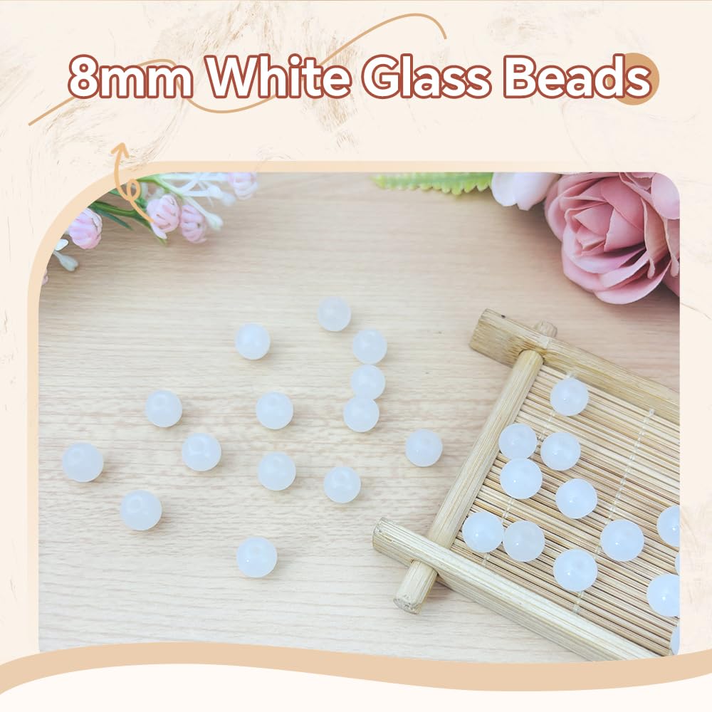 PAMIR TONG 400pcs 8mm White Round Glass Beads for Bracelet Pretty Smooth Loose Beads for Necklace-Earring-Jewelry Making-Home Decor and DIY Crafts & Projects