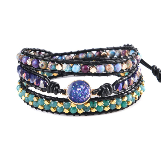 YGLINE Natural Stone Wrap Bracelet For Women,Healing Energy Bead Leather Wrap Bracelet Jewelry Collection
