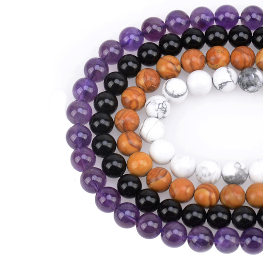 LPBeads 100PCS 8mm Natural Mixed Color Gemstone Round Loose Beads for Jewelry Making with Crystal Stretch Cord