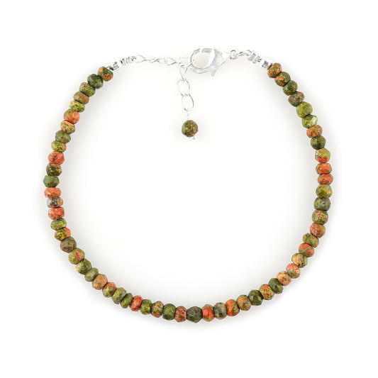 CRYSTALINES Natural Unakite Gemstones Beads Dainty Bracelets, Handmade, Beaded Crystals Jewelry, Women Bracelet, Bohemian, Silver Plated, Adjustable Chain-7+1inch, AAA Grade