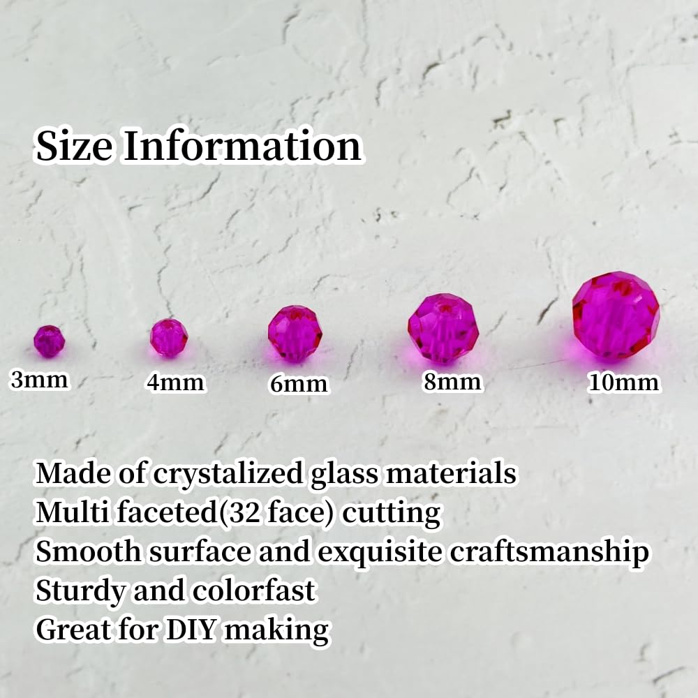 YUEXIGO 200pcs 6mm Round Crystal Glass Beads for Jewelry Making, Faceted Crystal Glass Spacer Beads for Bracelet Earring Necklace DIY Craft(Rose Red)