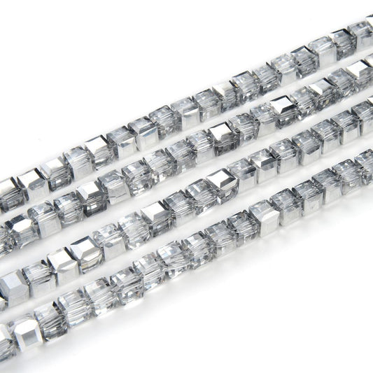 200pcs Czech Faceted Cube Crystal Glass Loose Beads Spacer Bulk 6mm (0.24 Inch) Silver Shade for DIY Jewelry Craft Making CCC632