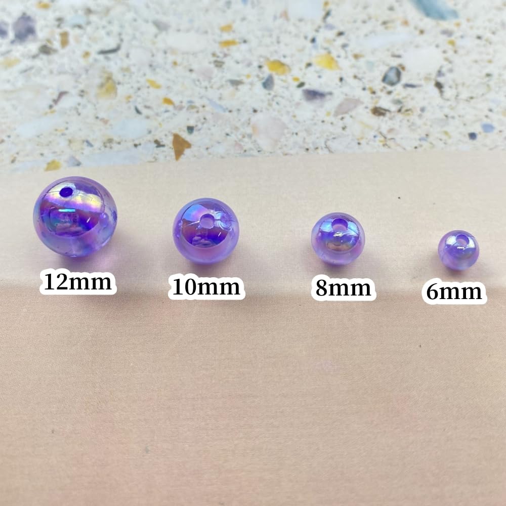 100pcs Acrylic Round Beads 12mm AB Colors Craft Beads Round Spacer Beads with Holes for Earring Bracelet Necklace Key Chains Jewelry Making(Violet AB)