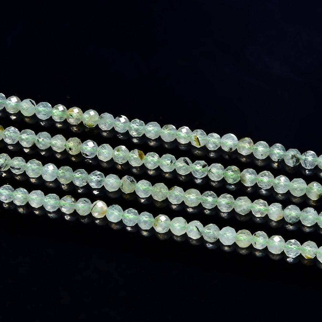 Adabele 15 Inch Natural Green Prehnite Healing Gemstone 4mm (0.16 Inch) Tiny Small Faceted Round Loose Beads Stone Spacer (85-95pcs) for Craft Jewelry Making GK4-12
