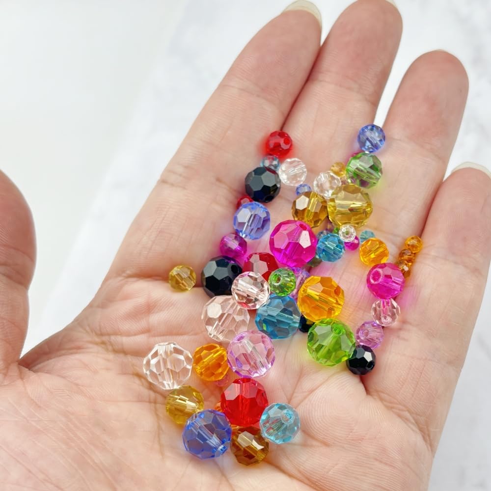 Honkoolly 480pcs Crystal Glass Beads 3mm 4mm 6mm 8mm 10mm Round Faceted Glass Spacer Beads for Bracelets Necklace Earring DIY Jewelry Making Craft(Crystal Purple)