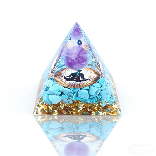 Crystal Column Orgonite Pyramid, Positive Energy Obsidian&Lapis Lazuli Orgone Crystal Healing Pyramid for Reduce Stress, Balance Chakra,Meditation, Attract Luck, Accumulate Wealth&Health (Light Blue)