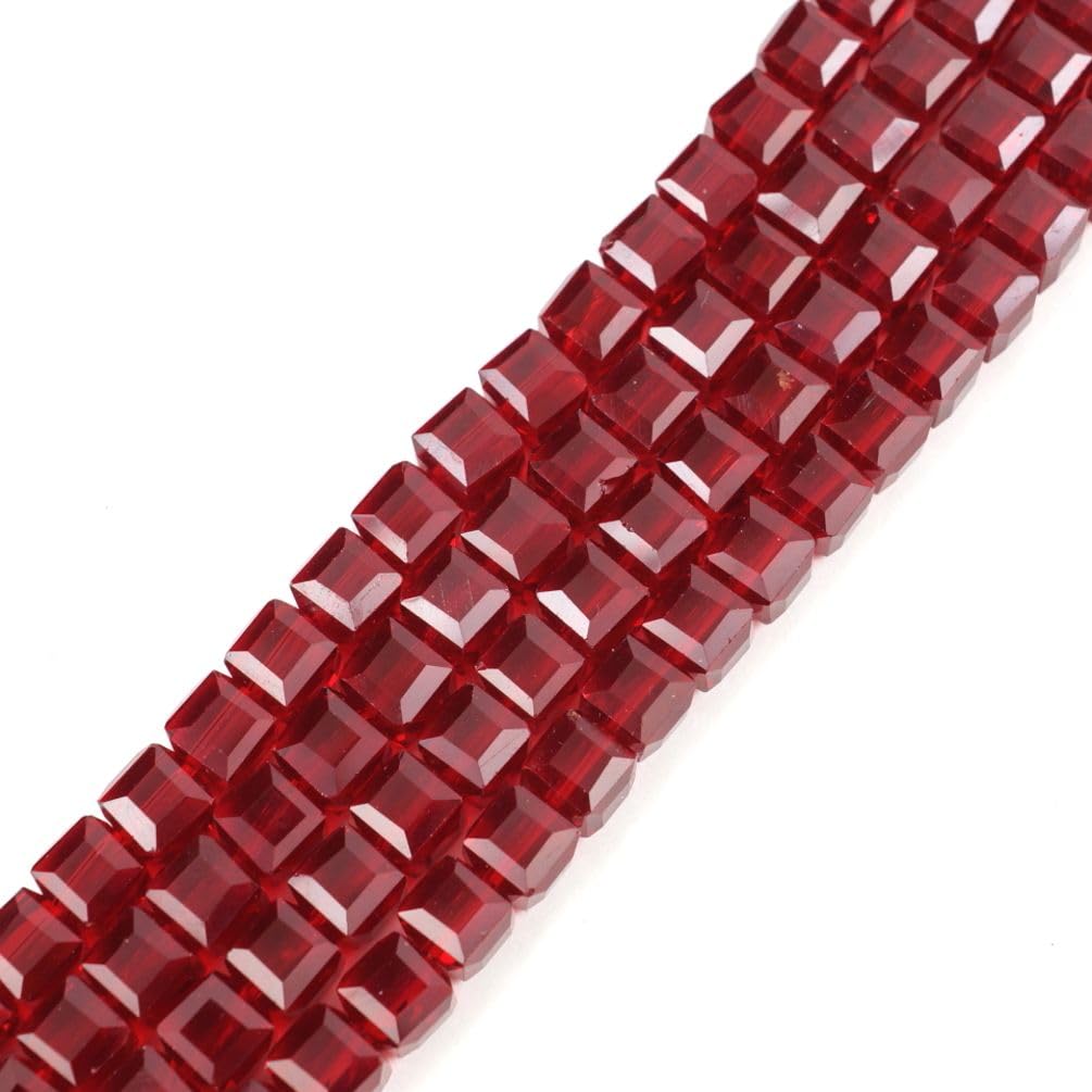 200pcs Czech Faceted Cube Crystal Glass Loose Beads Spacer Bulk 6mm (0.24 Inch) Siam Red for DIY Jewelry Craft Making CCC605