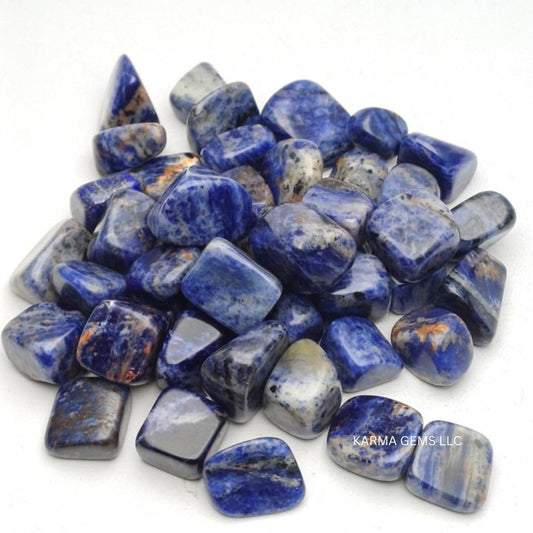 Karma Gems 1lb Sodalite Tumbled Stones - Polished Stones for Positive Energy - Crystal Kit for Fresh Mind & Restful Sleep - Healing Stone for Chakra Balancing - Ideal for Gift & Home Decor (15-25 Mm)