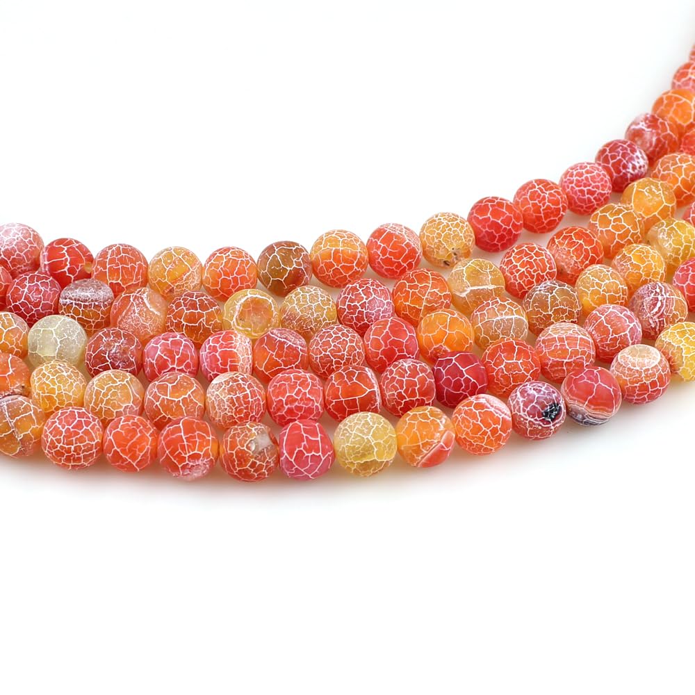 MJDCB Natural Orange Frosted Agate Round Stone Beads for Jewelry Making DIY Bracelets Necklaces (8mm)