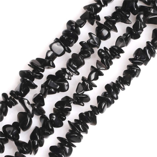 HAAMIIQII 5-8mm Natural Black Agate Chips Beads Irregular Chip Stone Loose Gemstone Beads for Jewelry Making Strand 30 Inch