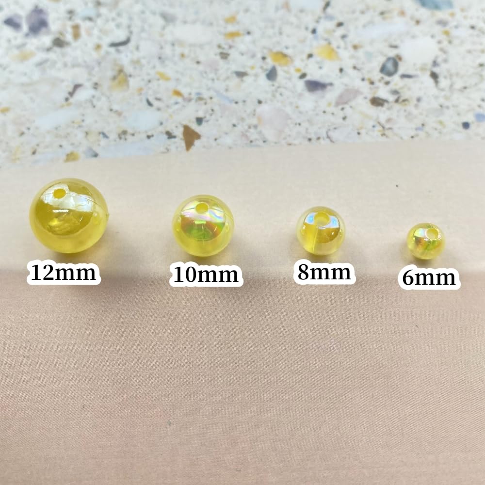 100pcs Acrylic Round Beads 12mm AB Colors Craft Beads Round Spacer Beads with Holes for Earring Bracelet Necklace Key Chains Jewelry Making(Light Yellow AB)