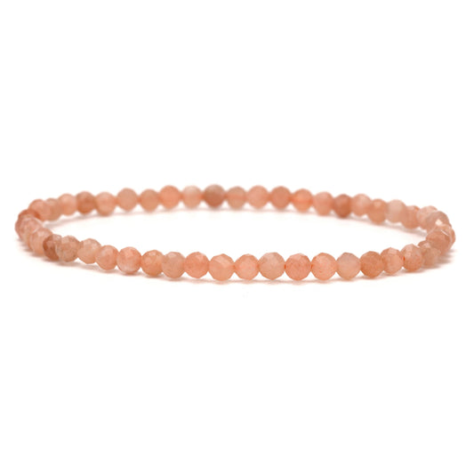 Angelstones Natural Red Sunstone Gemstone Small Beaded Stretch Bracelet, 4mm Faceted Round Beads, Crystal Healing Bracelet for Women