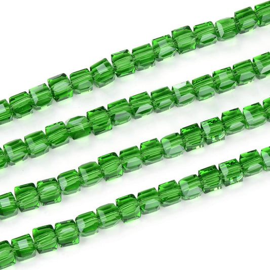 200pcs Czech Faceted Cube Crystal Glass Loose Beads Spacer Bulk 6mm (0.24 Inch) Peridot Green for DIY Jewelry Craft Making CCC616