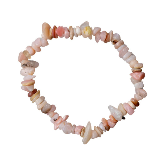 Down To Earth Pink Opal Natural Gemstone Bracelets, Chakra Crystal Healing Chip Stretch Bracelets, Gemstone Polished Irregular Crystals, Crystal Irregular Chips Beads Stretch Bracelets (Pink Opal)