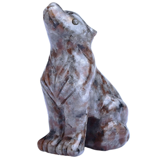 Hguxmcu Flame Stone Wolf Figurine,Crystal Carved Statue for Home Office Desk Decor,Hand Carved 1.8 Inch Healing Crystal,Spirit Animal Gift for Wolf Lovers,Good Luck Feng Shui Protection Totem