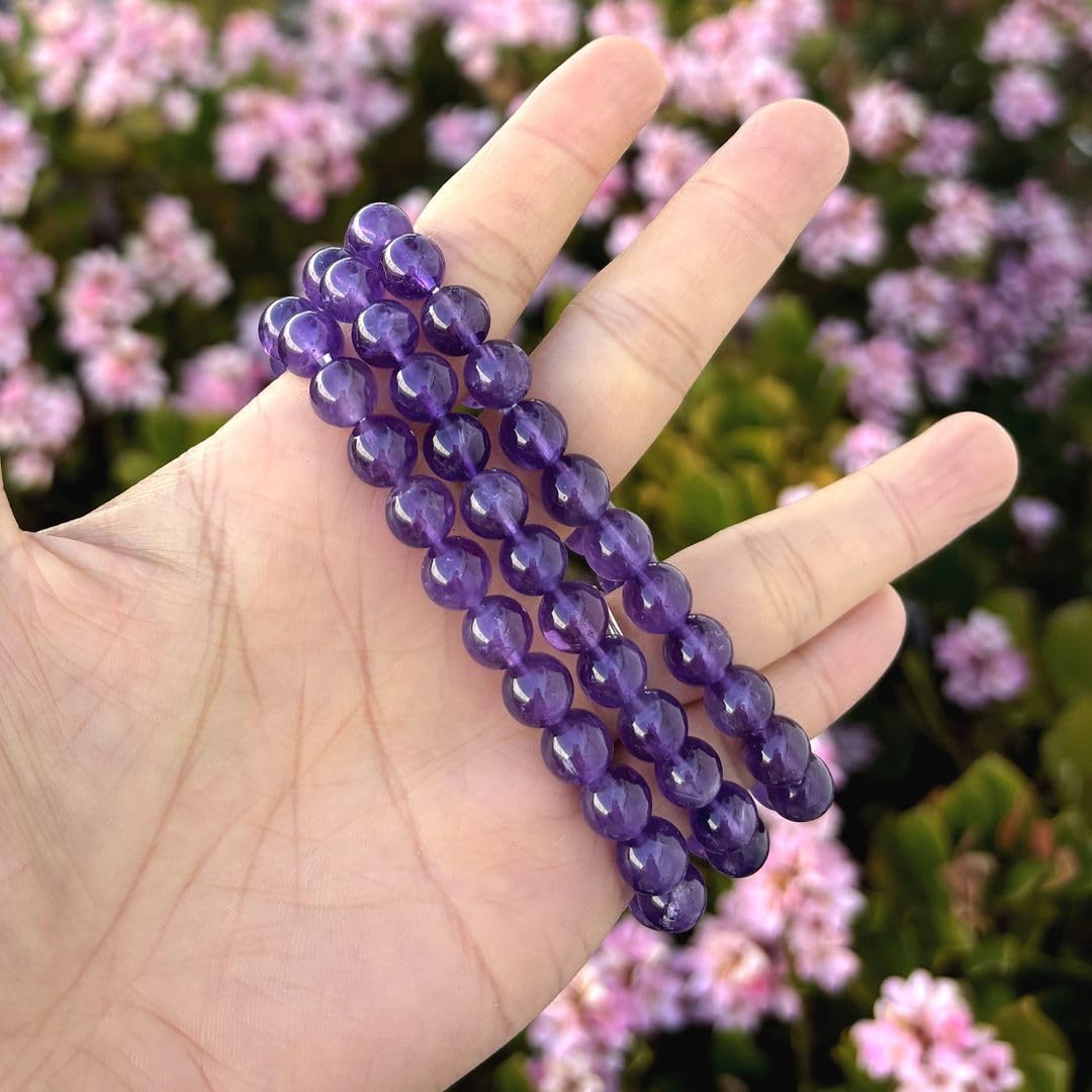 Adabele Real Natural Grade A Purple Amethyst Bracelet 8.5 inch Stretch Gemstone Beaded Bracelet Chakra Healing Crystal Stone Jewelry Women Mom Gift (Unisex) GB8-D7