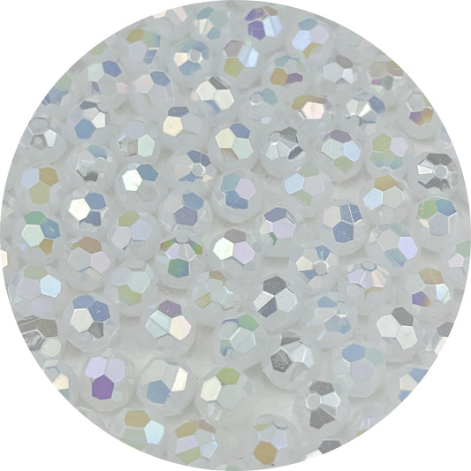 Pinhoollgo 1000pcs 6mm Acrylic Faceted Round Beads AB Colors Glossy Acrylic Beads Round Spacer Beads with Hole for DIY Bracelet Necklace Jewelry Making Supplies Handmade Craft(White AB)